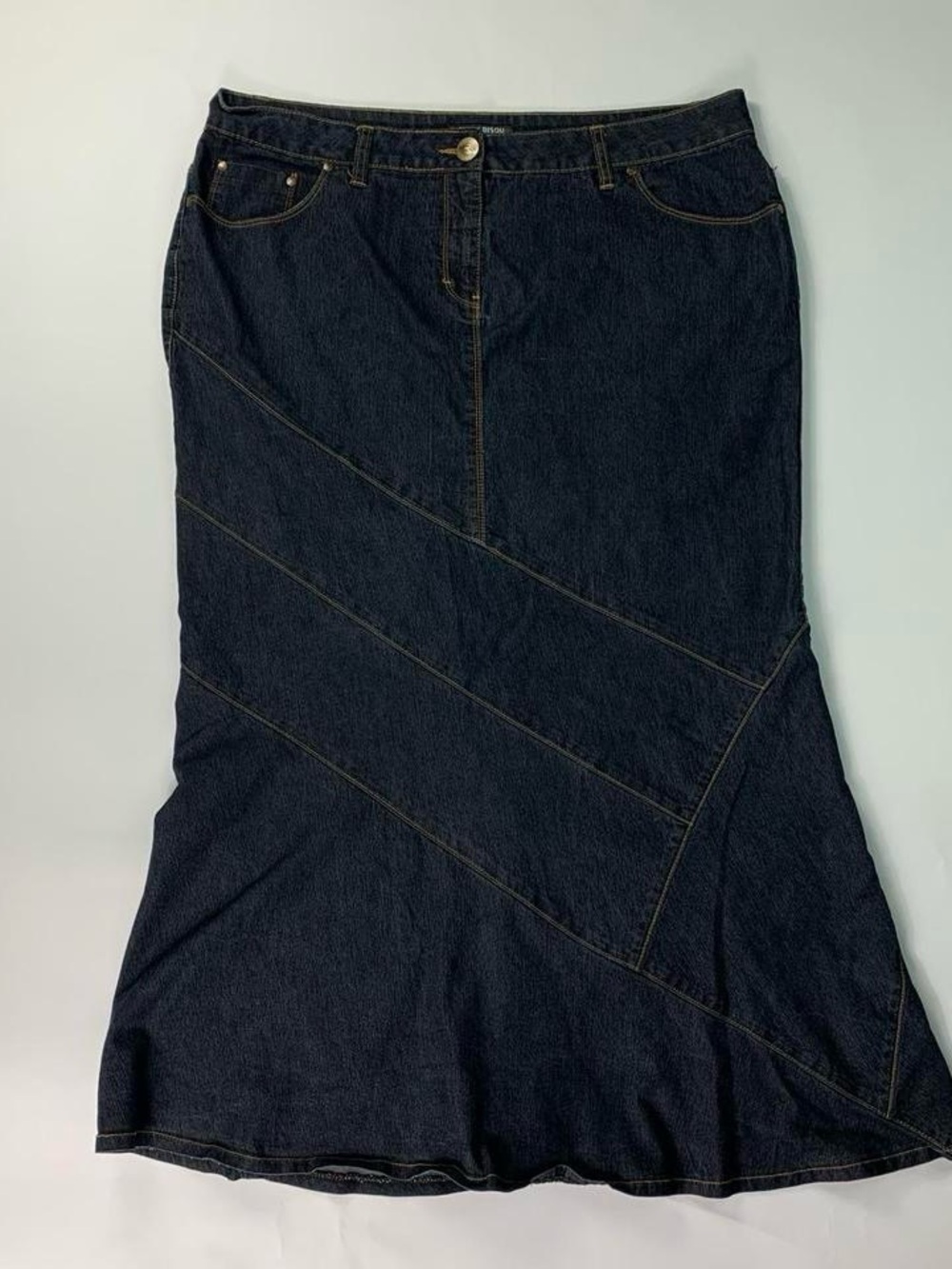 Bisou Bisou Denim Mermaid Maxi Skirt Dark Wash Asymmetrical Y2K Plus 18W 2000s